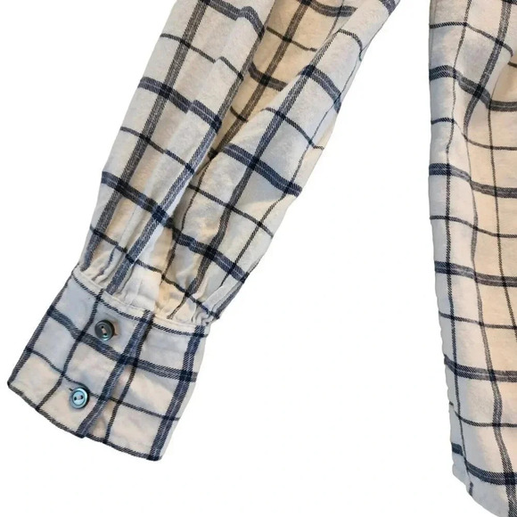 Lavie Rebecca Taylor Top Womens Size XS White Navy Windowpane 100% Cotton Slit - Picture 14 of 14